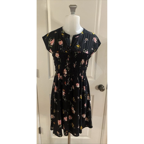 Free People 'Greatest Day' Mini Dress Smocked Waist Black Floral Size Small - Picture 2 of 12